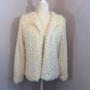 Cotton Bleu Ivory Cream Fuzzy Faux Fur Jacket Coat